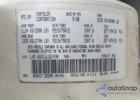 1998 Jeep Cherokee Classic/Sport from USA, damaged, VIN 1J4FJ68S1WL257430